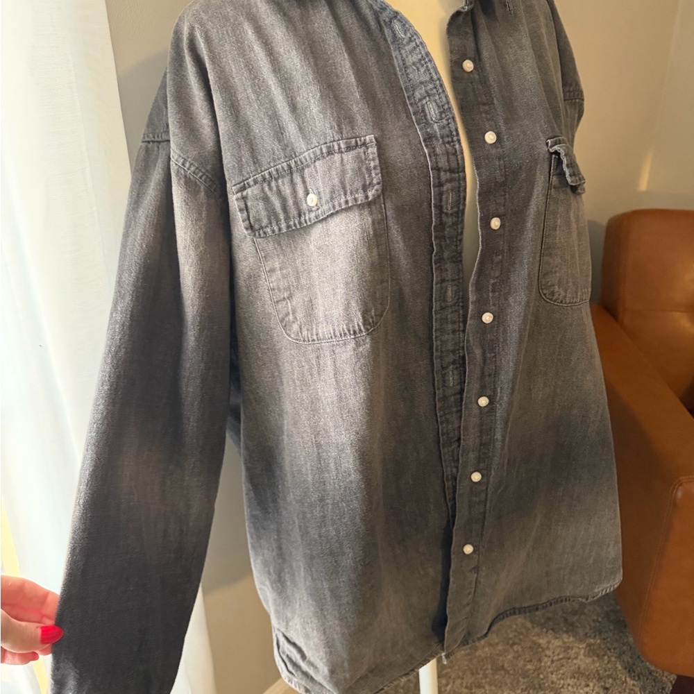 Aerie Gray Denim Button-Up Shirt